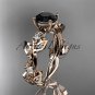 14kt rose gold diamond leaf and vine engagement ring with Black Diamond center stone ADLR59