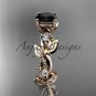 14kt rose gold diamond leaf and vine engagement ring with Black Diamond center stone ADLR59