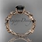 14kt rose gold diamond leaf and vine engagement ring with Black Diamond center stone ADLR59