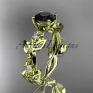 14kt yellow gold diamond leaf and vine engagement ring with Black Diamond center stone ADLR59