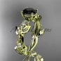 14kt yellow gold diamond leaf and vine engagement ring with Black Diamond center stone ADLR59