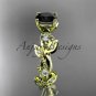 14kt yellow gold diamond leaf and vine engagement ring with Black Diamond center stone ADLR59