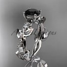 Platinum  diamond leaf and vine engagement ring with Black Diamond center stone ADLR59