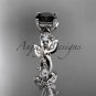 Platinum  diamond leaf and vine engagement ring with Black Diamond center stone ADLR59