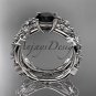 14k white gold diamond leaf and vine engagement set with Black Diamond center stone ADLR59S