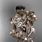 14k rose gold diamond leaf and vine engagement set with Black Diamond center stone ADLR59S