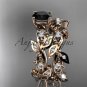 14k rose gold diamond leaf and vine engagement set with Black Diamond center stone ADLR59S