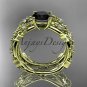 14k yellow gold diamond leaf and vine engagement set with Black Diamond center stone ADLR59S