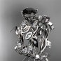 Platinum  diamond leaf and vine engagement set with Black Diamond center stone ADLR59S