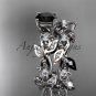 Platinum  diamond leaf and vine engagement set with Black Diamond center stone ADLR59S