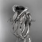 14kt white gold diamond leaf and vine engagement set with a Black Diamond center stone ADLR64S