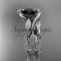14kt white gold diamond leaf and vine engagement set with a Black Diamond center stone ADLR64S