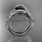 14kt white gold diamond leaf and vine engagement set with a Black Diamond center stone ADLR64S