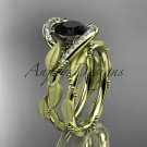 14kt yellow gold diamond leaf and vine engagement set with a Black Diamond center stone ADLR64S