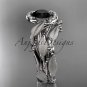 14kt white gold diamond leaf and vine engagement set with a Black Diamond center stone ADLR65S