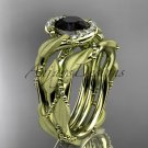 14kt yellow gold diamond leaf and vine engagement set with a Black Diamond center stone ADLR65S