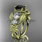 14k yellow gold diamond floral, leaf and vine engagement ring with Black Diamond center stone ADLR69