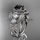 Platinum  diamond floral, leaf and vine engagement ring with Black Diamond center stone ADLR69