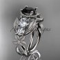 Platinum diamond floral, leaf and vine engagement ring with Black Diamond center stone ADLR69