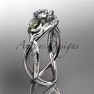 Unique 14kt white gold diamond tulip flower, leaf and vine engagement ring ADLR226