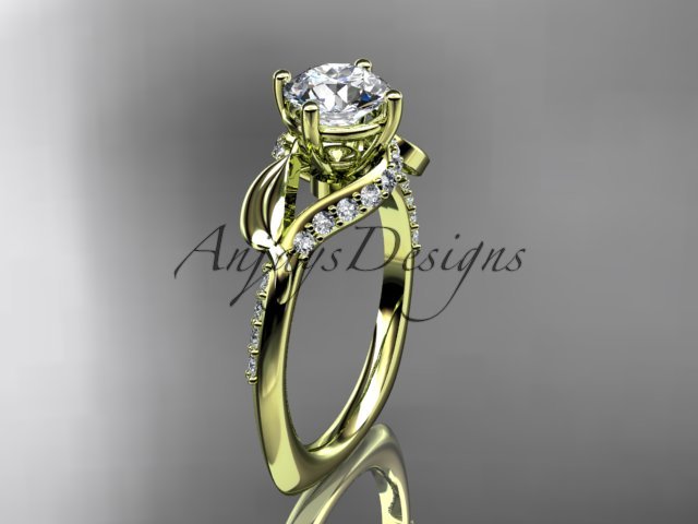 Unique 14k yellow gold diamond leaf and vine wedding ring, engagement ring ADLR225