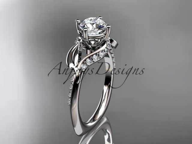 Unique 14k white gold diamond leaf and vine wedding ring, engagement ring ADLR225