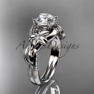 Unique 14k white gold diamond flower, leaf and vine wedding ring,engagement ring ADLR224