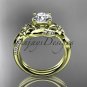 Unique 14k yellow gold diamond flower, leaf and vine wedding ring,engagement ring ADLR224
