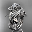 Unique 14kt white gold diamond leaf and vine wedding set, engagement set ADLR222