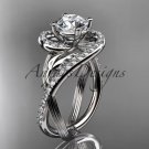Unique 14kt white gold diamond leaf and vine wedding ring, engagement ring ADLR222