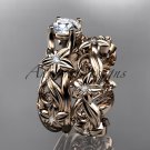 14k rose gold diamond floral wedding set, engagement set ADLR216