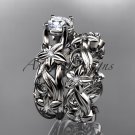 14k white gold diamond floral wedding set, engagement set ADLR216
