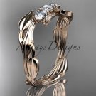 14kt rose gold diamond leaf and vine three stone ring ADLR247
