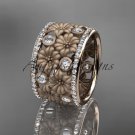 14k rose gold diamond flower wedding ring, engagement ring ADLR232