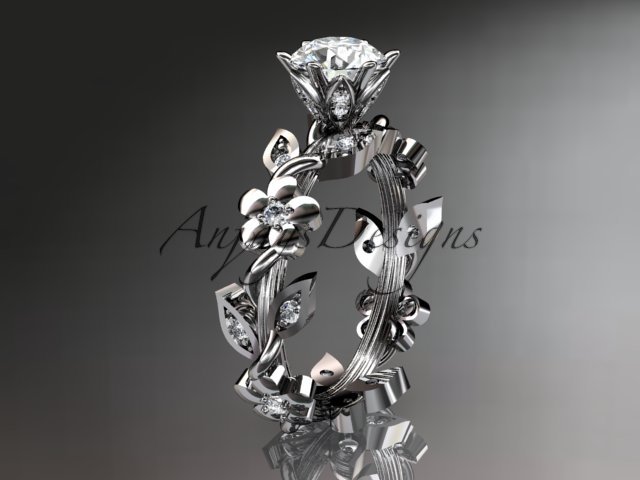 Platinum diamond leaf and vine engagement ring ADLR209