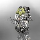 14kt two-tone gold diamond flower, leaf and vine wedding ring, engagement ring, wedding band ADLR161