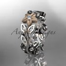14kt two-tone gold diamond flower, leaf and vine wedding ring, engagement ring, wedding band ADLR161