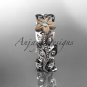 14kt two-tone gold diamond flower, leaf and vine wedding ring, engagement ring, wedding band ADLR161