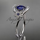 14kt white gold diamond engagement ring ADLR166 with natural royal blue sapphire center stone