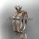 14kt rose gold diamond unique leaf and vine engagement ring,wedding ring ADER177S