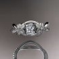 14kt white gold diamond floral, leaf and vine wedding ring, princess cut center ADLR90PR