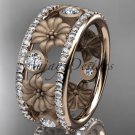 14k rose gold diamond flower wedding ring, engagement ring ADLR239