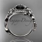 14k white gold flower diamond unique engagement ring with a Black Diamond center stone ADLR211