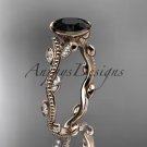 14k rose gold diamond leaf and vine engagement ring with Black Diamond center stone ADLR33