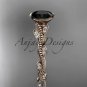 14k rose gold diamond leaf and vine engagement ring with Black Diamond center stone ADLR33