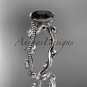 Platinum diamond leaf and vine engagement ring with Black Diamond center stone ADLR33
