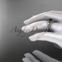 14kt rose gold diamond leaf and vine engagement ring with Black Diamond center stone ADLR70