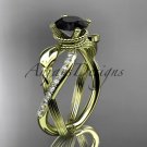 14kt yellow gold diamond leaf and vine engagement ring with Black Diamond center stone ADLR70