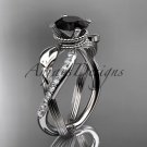 Platinum  diamond leaf and vine engagement ring with Black Diamond center stone ADLR70