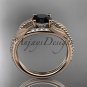 14kt rose gold diamond leaf and vine engagement ring with Black Diamond center stone ADLR75